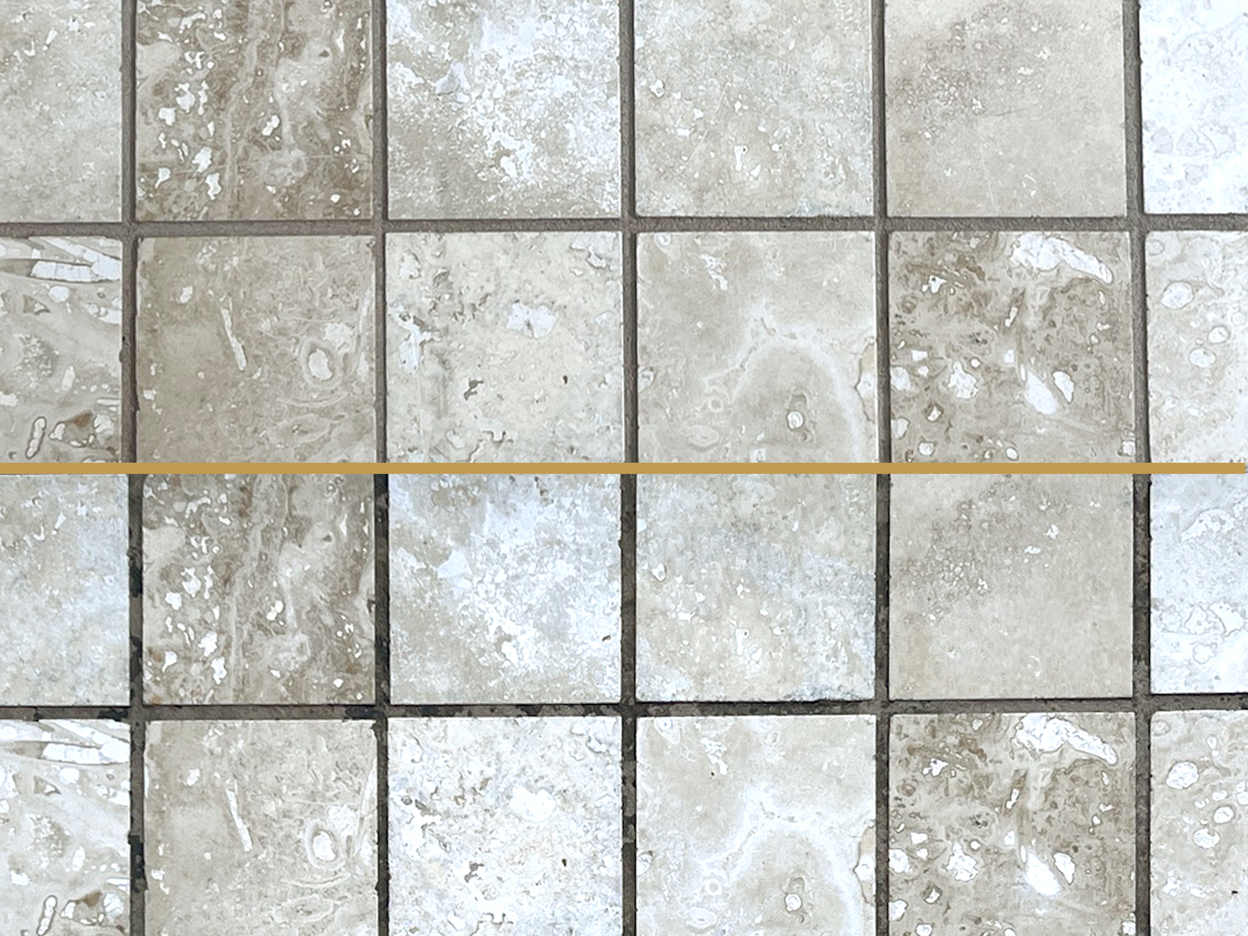 Discoloured tile and grout laser restoration comparison, Vancouver Island